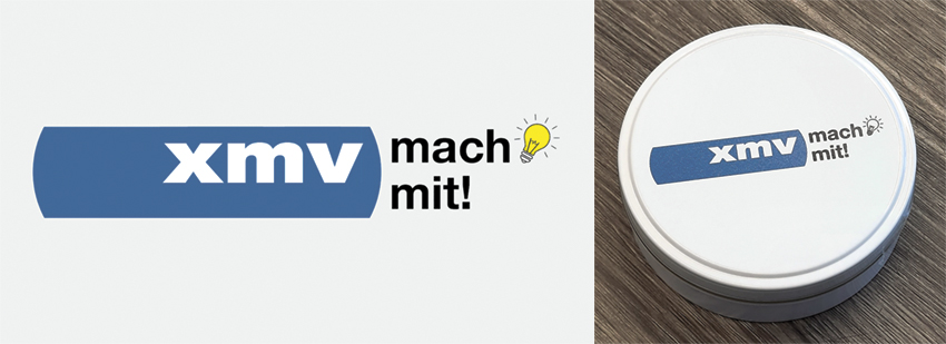 Bilder: xmv-Logo und Dröpsli-Dose